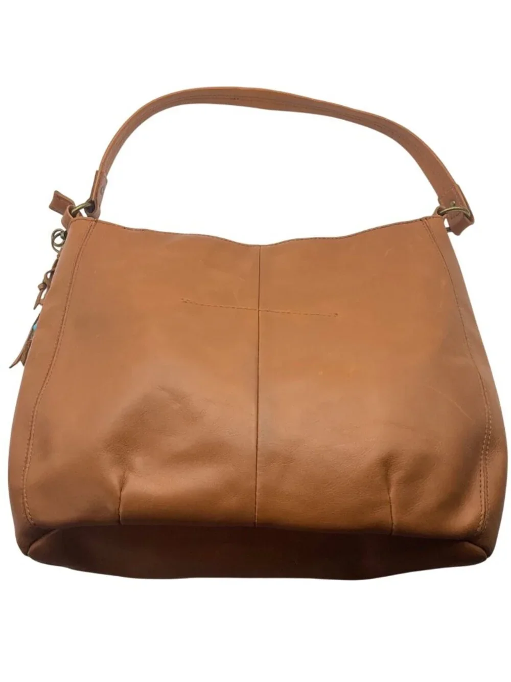 The Sak Leather Hobo Indio Floral Tooled Slouchy Tan Shoulder Bag Tassel Charm